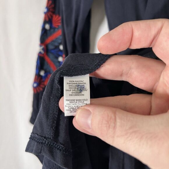 LOFT Blouse Women's Small Blue Long Sleeve Embroidered Sleeve Stretchy Neckline - Picture 6 of 9